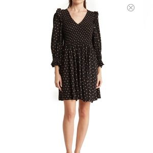 Lucie Oval Dot V-Neck Smocked Minidress - Size Large